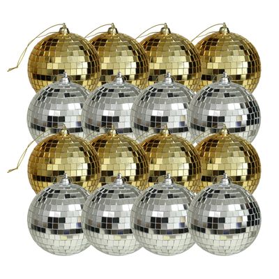 Kerstballen disco - 16x st - goud en zilver - 6 cm - kunststof - spiegel kerstballen