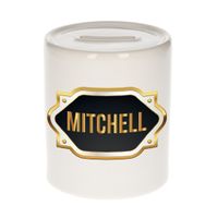 Naam cadeau spaarpot Mitchell met gouden embleem