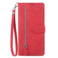 iPhone 16 hoesje - Bookcase - Koord - Pasjeshouder - Portemonnee - Bloemenpatroon - Kunstleer - Rood