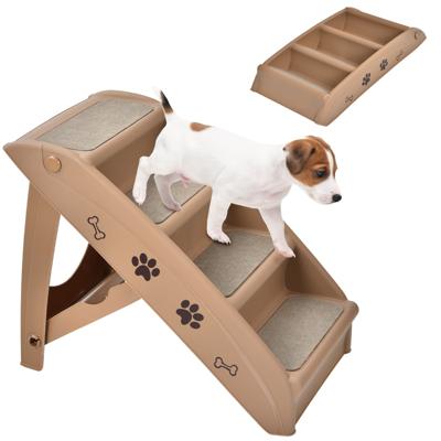 4-Staps Beklede Huisdierentrap Kattentrap Hondentrap 4 Trappen Plastic Traphelling met Zacht Vilt voor Honden Katten Koffie