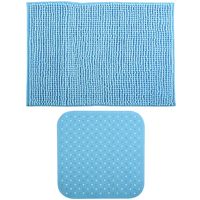 MSV Douche anti-slip mat en droogloop mat - Sevilla badkamer set - rubber/microvezel - lichtblauw - thumbnail