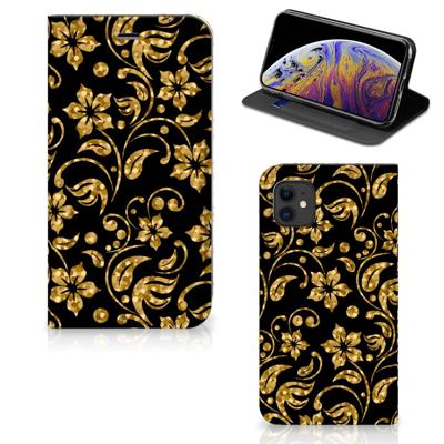 Apple iPhone 11 Smart Cover Gouden Bloemen Apple iPhone 11 Smart Cover Gouden Bloemen