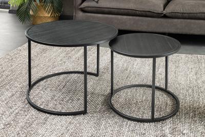 Ronde set van 2 salontafels MOUNTAIN SOUL 60cm zwart natuursteen design metaal - 45675