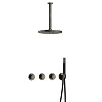 Hotbath Cobber - CB7067 - Inbouw Regendoucheset - Verouderd Ijzer - 2 Stopkranen - Thermostatisch - Plafondbuis 30 cm - Hoofddouche 300 mm - Staafhanddouche - met M106 - Waterbesparend