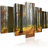 Schilderij - Mooi Landschap, Bos,  5luik , groen bruin , premium print op canvas - thumbnail