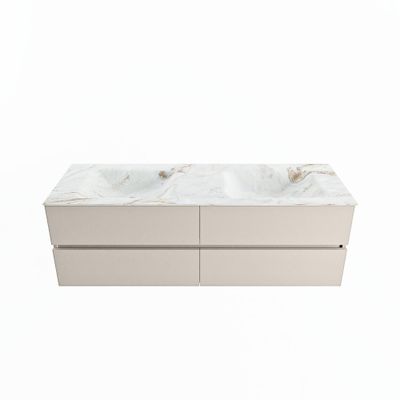 MONDIAZ VICA-DLUX 150cm badmeubel onderkast Linen 4 lades. Inbouw wastafel CLOUD dubbel 2 kraangaten, kleur Frappe.