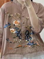Cotton Casual Floral Embroidery Blouse