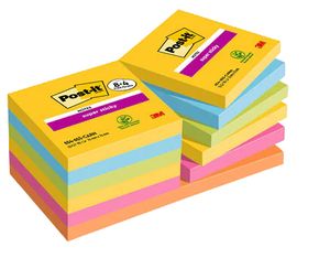 Post-It 7100259227 zelfklevend notitiepapier Vierkant Blauw, Groen, Oranje, Roze, Geel 90 vel Zelfplakkend