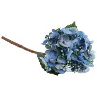 Kunstbloem Hortensia tak - blauw - 35 cm - losse steel - Kunst zijdebloemen