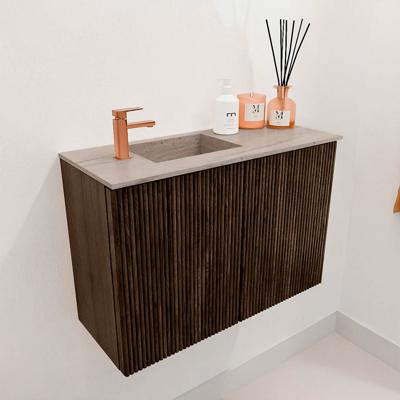 Toiletmeubel Mondiaz Joya Dlux | 60 cm | Meubelkleur Walnut | Faye wastafel Saba Wasbak Links | 1 kraangat