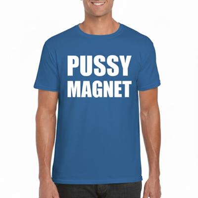 Foute party T-shirt voor heren - Pussy magnet - blauw - feestkleding