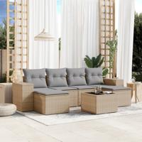 7-delige Loungeset met kussens poly rattan beige