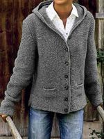 Hooded Buttoned Knitted Sweater coat