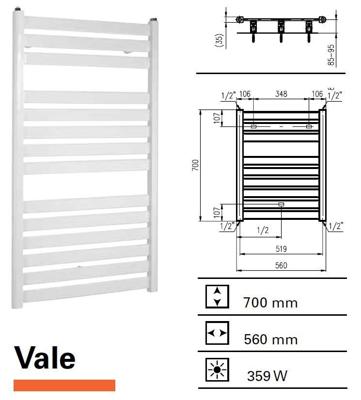 Handdoekradiator Vale 700 x 560 mm Wit structuur