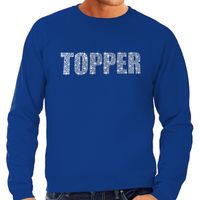 Glitter foute trui blauw Topper rhinestones steentjes voor heren - Glitter sweater/ outfit 2XL  - - thumbnail