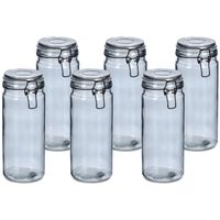 Voorraadpotten/bewaarpotten - 6x - 1L - grijs - glas - beugelsluiting - D10 x H20 cm