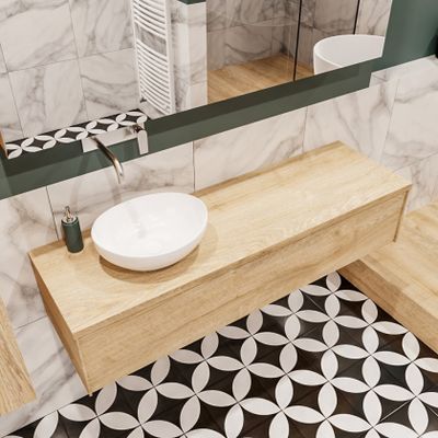 Mondiaz Lush Barco badmeubel Washed oak 150 cm 1 lade mdf 1 waskom links zonder kraangat