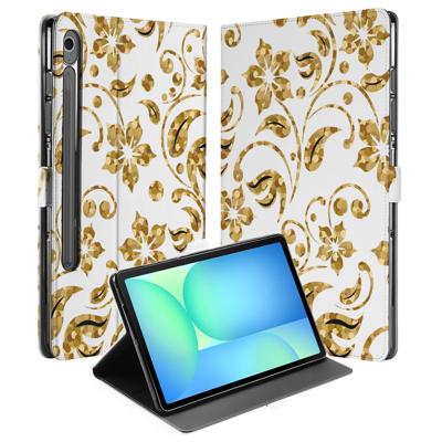 Samsung Galaxy Tab S10 FE | Tab S9 FE | Book Case | Hoesje met Standaard Gouden Bloemen