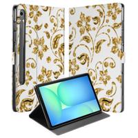 Samsung Galaxy Tab S10 FE | Tab S9 FE | Book Case | Hoesje met Standaard Gouden Bloemen