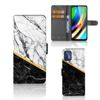 Motorola Moto G9 Plus | Bookcase | Marmer Wit Zwart - Origineel Cadeau Man