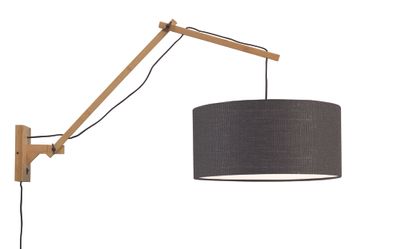 GOOD&MOJO Wandlamp 'Andes' Large, Bamboe en Eco linnen, kleur Donkergrijs/Naturel