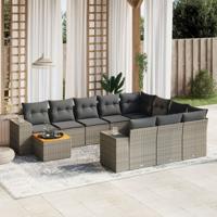 11-delige Loungeset met kussens poly rattan grijs
