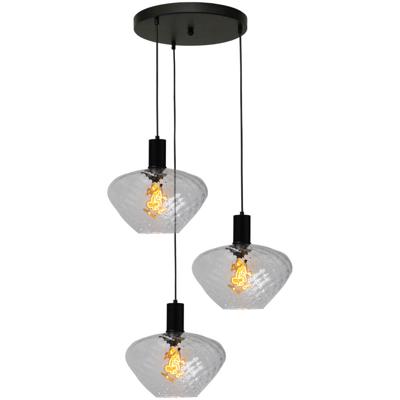 Masterlight 3-lichts vide hanglamp - zwart -Porto met Blossom smoke glazen - 2712-05-05-35-3-7