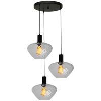 Masterlight 3-lichts vide hanglamp - zwart -Porto met Blossom smoke glazen - 2712-05-05-35-3-7