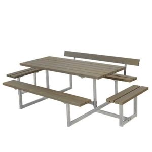 Picknicktafel Hout en Staal Basic Grijs Bruin 4 Bankjes 1 Rugleuning