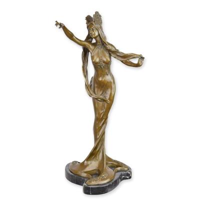 A BRONZE SCULPTURE OF A DRESSED WOMAN