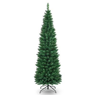 180 cm PVC Kunstmatige Potlood Kerstboom Dunne Boom met Metalen Standaard voor Binnen en Buiten Groen