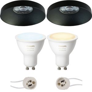 Pragmi Vrito Pro - Inbouw Rond - Mat Zwart - Ø82mm - Philips Hue - LED Spot Set GU10 - White Ambiance - Bluetooth