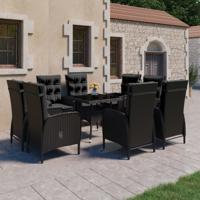 9-delige Tuinset poly rattan en glas zwart