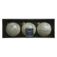 3x stuks luxe glazen kerstballen brass wit met goud 8 cm - thumbnail