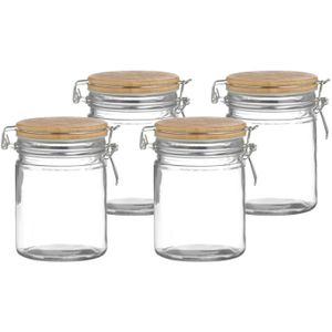 Voorraadpot/bewaarpot - 4x - 700 ml - glas - met beugelsluiting - bamboe deksel