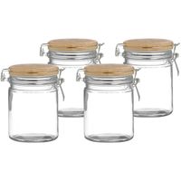 Voorraadpot/bewaarpot - 4x - 700 ml - glas - met beugelsluiting - bamboe deksel