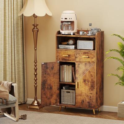 Multifunctionele Kast met Dubbele Deuren & 2 Lades & Verstelbare Plank Keukenkast Bruin