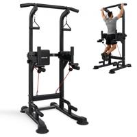 VEVOR Pull-up Bar, Pull-up Station, Power Tower, Dip Station met een draagvermogen van 150 kg, H-frame constructie en rugvulling, 12-voudig in hoogte verstelbaar, multifunctionele training voor armen en rug