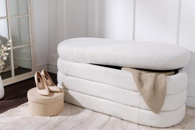 Extravagante gestoffeerde bank VOGUE 115cm crèmewit Bouclé bank met opbergruimte - 43387