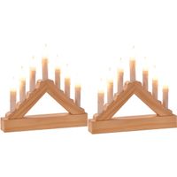 Set van 2x stuks houten kaarsenbruggen met Led verlichting warm wit 7 lampjes 21 cm - thumbnail