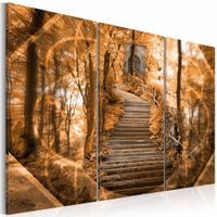 Schilderij - Stairway to heaven, bos , oranje bruin , 3 luik - thumbnail