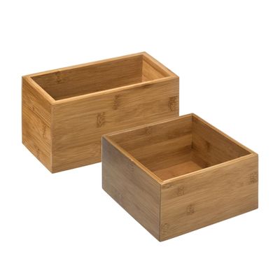 Opbergkistjes/organisers bamboe - 2x stuks - 18x18x9,5 cm en 18x9.5 cm
