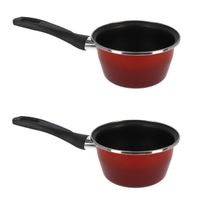 Set van 2x stuks steelpan/sauspan rood anti aanbaklaag 14 cm