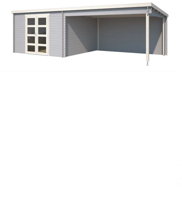 Blokhut met overkapping Olenka 710x330 Platinum Grey-Wit - Outdoor life Blokhut met overkapping Olenka 710x330 Platinum Grey-Wit - Outdoor life