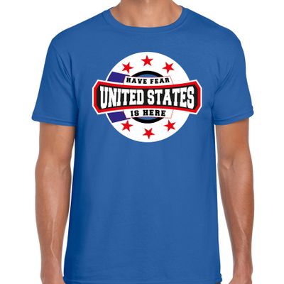 Have fear United States is here / Amerika supporter t-shirt blauw voor heren Have fear United States is here / Amerika supporter t-shirt blauw voor heren
