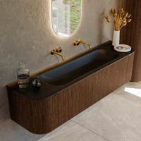 Badmeubel Mondiaz Kurve | 170 cm | Meubelkleur Walnut | Wastafelkleur Urban | Midden spoelbak | Zonder kraangaten