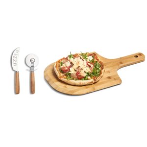 Houten pizza snijplank/bord 53 cm met pizzasnijder set