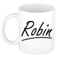Robin Naam koffiemok - beker - met sierlijke letters - wit - 300 ml - Cadeau - Heren