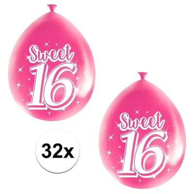 Folat Sweet 16 verjaardag ballonnen - 8x stuks - roze - 16 jaar verjaardag feestartikelen