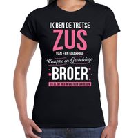 Trotse zus / broer cadeau t-shirt zwart voor dames